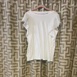 White ruffle sleeve t-shirt.